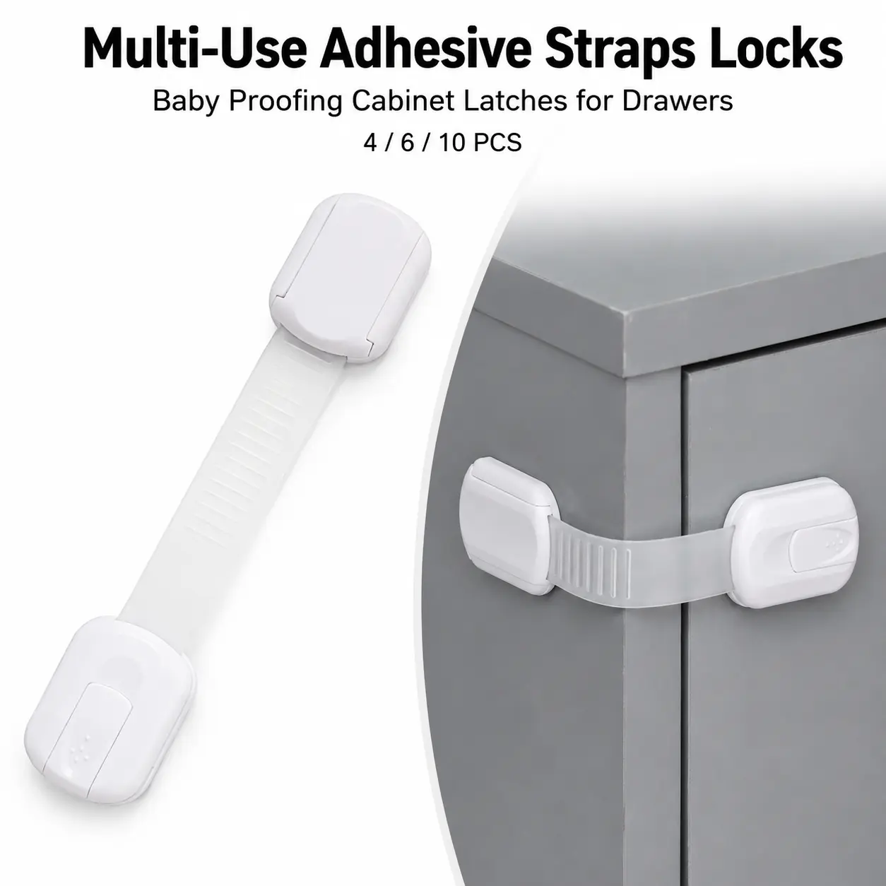 Multi-Use Adhesive Straps Locks - Baby Proofing Cabinet Latches for Drawers, Fridge, Dishwasher, Toilet Seat, Oven,Trash Can, No Drilling-YY1