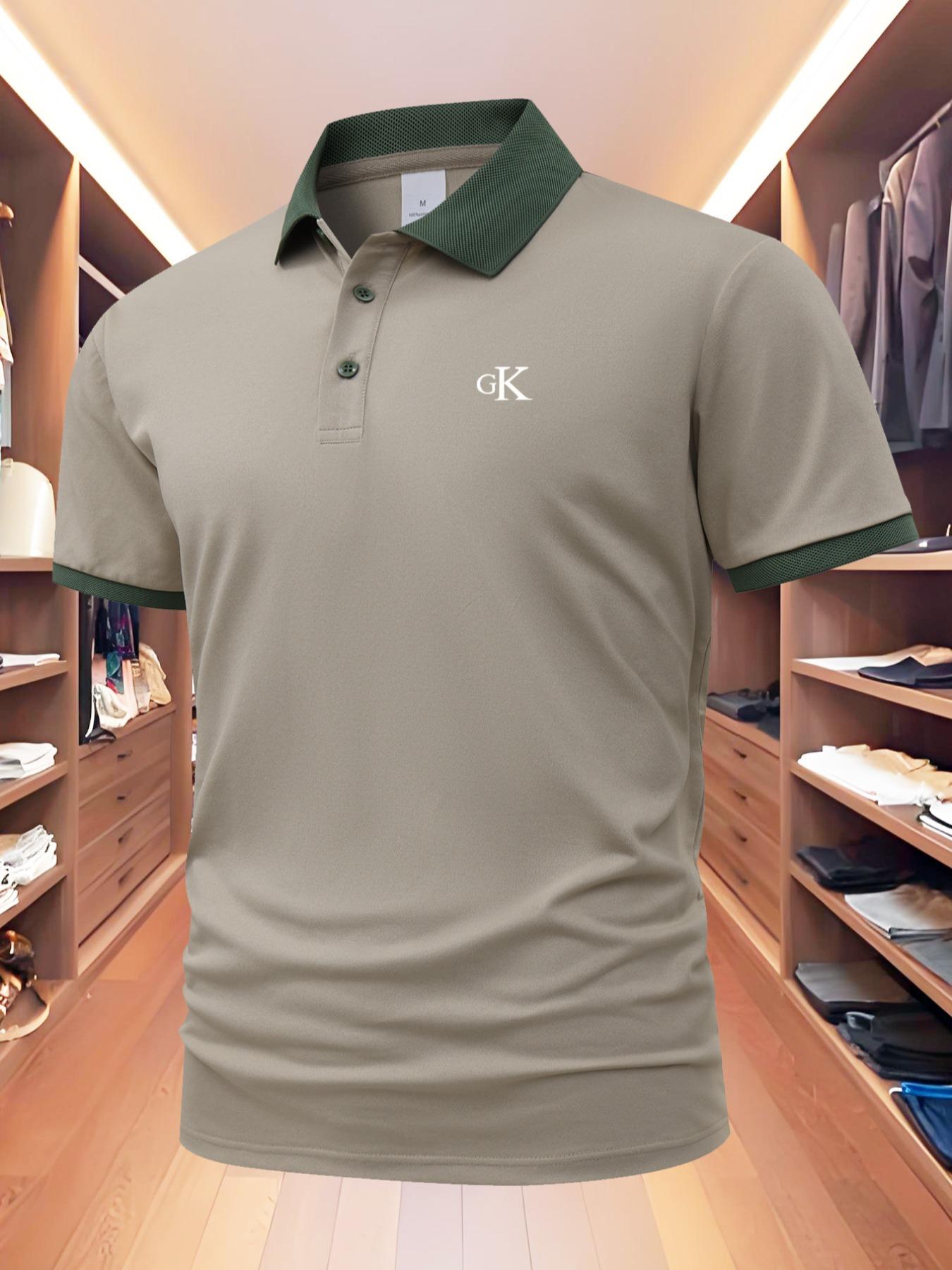 Men's Colorblock Letter Print Polo Shirt, Regular Fit Casual Short Sleeve Collared Top for Summer, Fashion Men's Clothes for Daily Wear