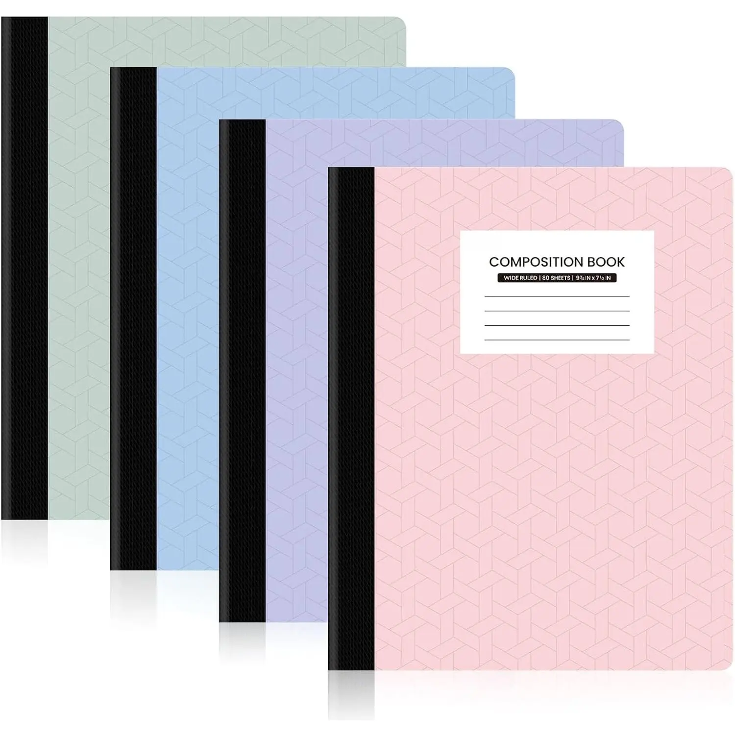 Composition Notebooks - Wide Ruled Paper, 4 Pack Composition Book, 9 3/4" x 7 1/2", 80 Sheets/160 Pages,  Colors, School & Office Supplies
