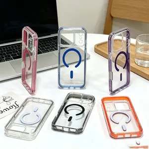 3-in-1 Air Cushion Magnetic Phone Case, Transparent Acrylic Shockproof Protective Cover with 1800 Gauss Magnet, Anti-Drop Clear Magnetic Wireless Charging Shell Compatible with iPhone 17Air 17 16 15 14 13Pro Max Series