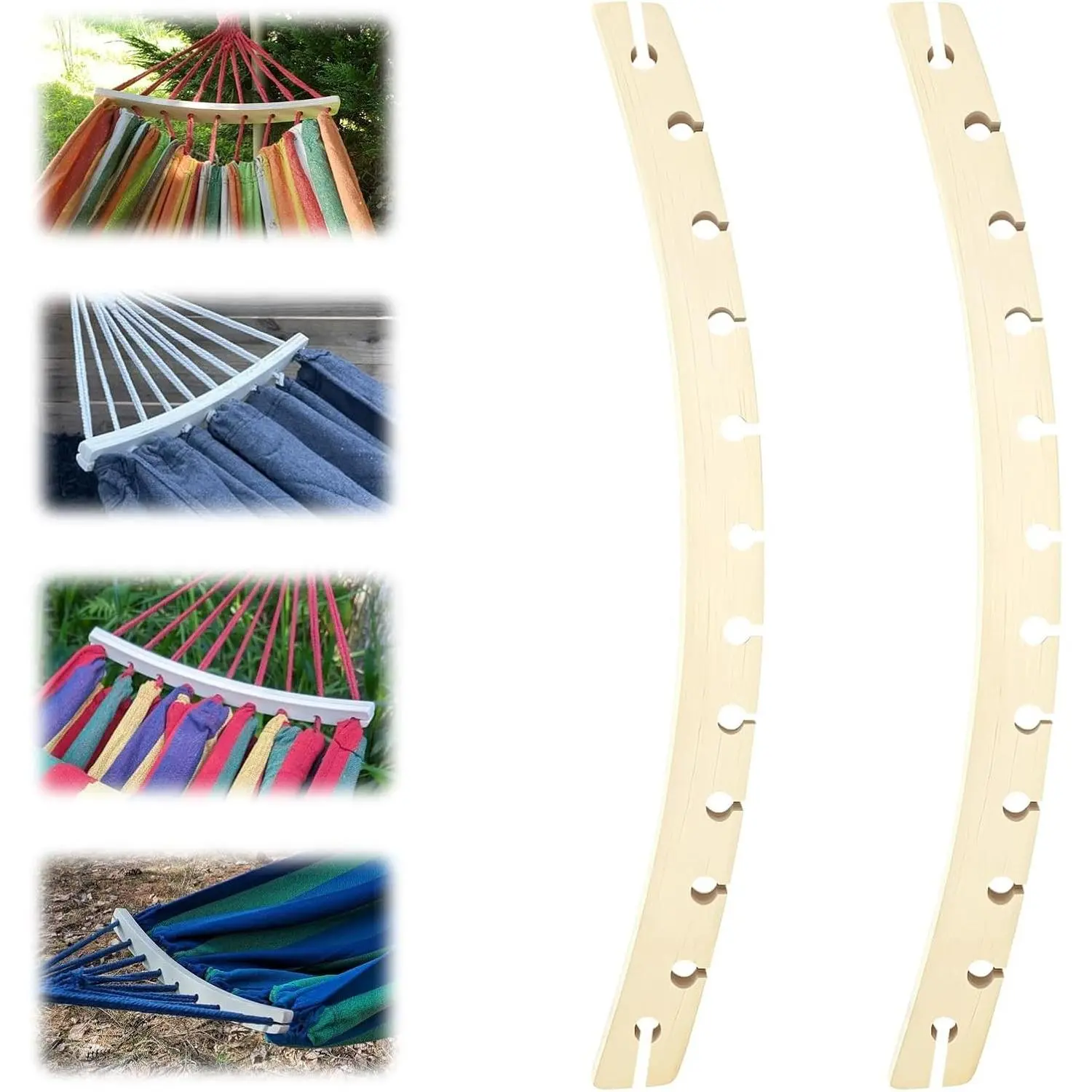2pcs 12 Hole Detachable Wooden Hammock Spreader Bars, Durable Replacement Accessories Bars for Outdoor Hanging Hammocks Durable