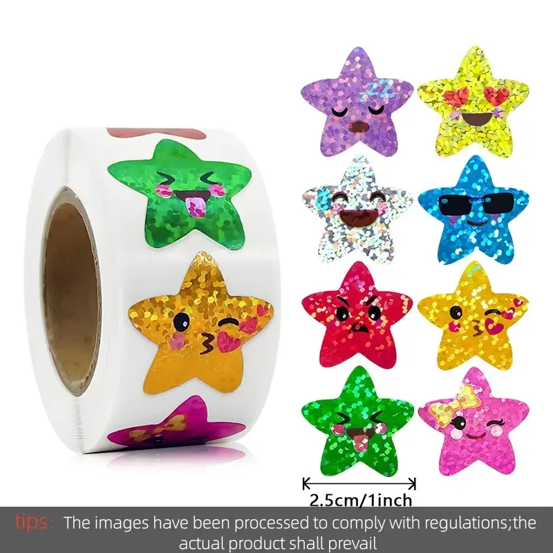 500pcs Colorful Star Adhesive Holographic Star Stickers Zoo Farm Scrapbook Sticker Roll Labels  For Kids DIY Gift Toys