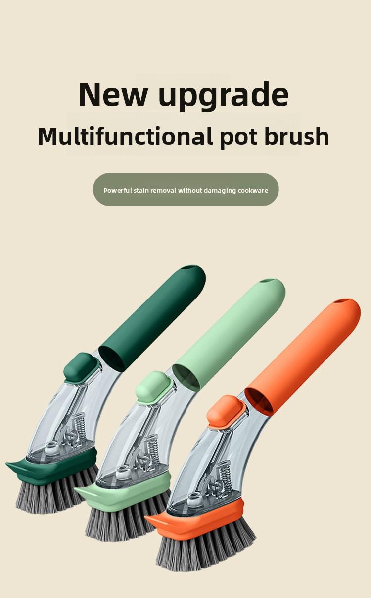 Long Handle Dish Brush Automatic Liquid Dispensing Scrubber Kitchen Stainless Steel Wire Cleaning Brush for Pots and Pans
