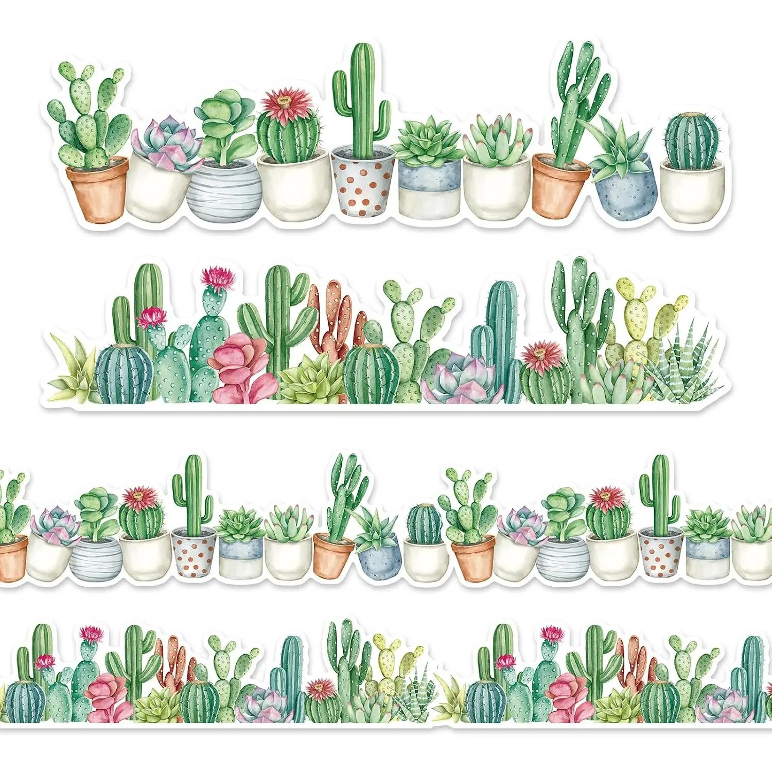 60 count Cactus Bulletin Board Borders Cactus Classroom Decoration Potted Succulent  Self-Adhesive Border Trim Sticker  for  Classroom Party Wall Decor