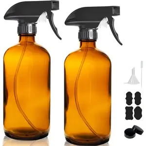 16oz  Glass  Bottles,2-Pack Refillable Empty  Bottl for Cleaning, Hair Care,  - Adjustable Nozzl