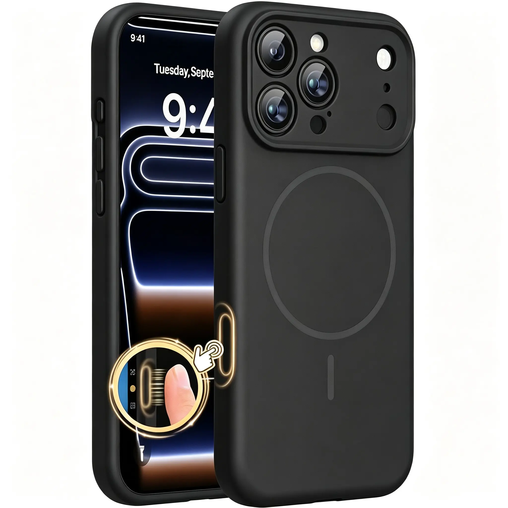 Miracase Magnetic Phone Case for iPhone 17 Pro, Silicone Deep Blue, Compatible with Magsafe, Shockproof, Soft Fiber Lining