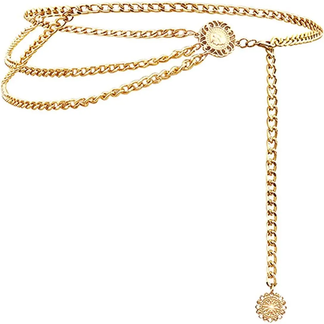 Multilayer Metal  Chain Dress Belts Metal Belt for Women