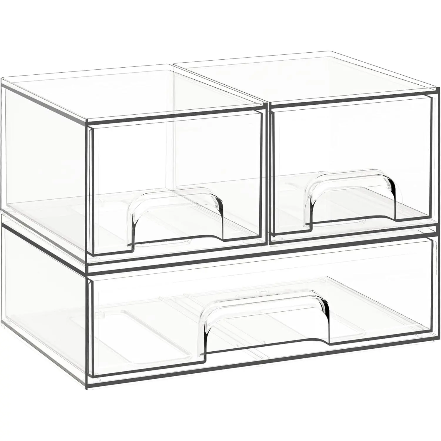 Stackable Storage Drawers, 3 Pack Clear  Makeup & Bathroom Organizer, Versatile Storage Bins for , Under Sink, Kitchen Cabinets & Pantry