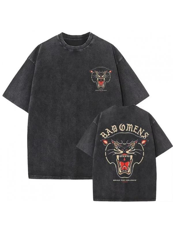 Bad Omens The Death of Peace of Mind Vintage Gothic T-Shirt - Oversized Unisex Band Tee with Panther Graphic & Logo Print, Soft Washed Retro Rock Shirt for Men & Women, All-Season Comfort Fit, Loose Round Neck, Gothic Style, Bold Statement