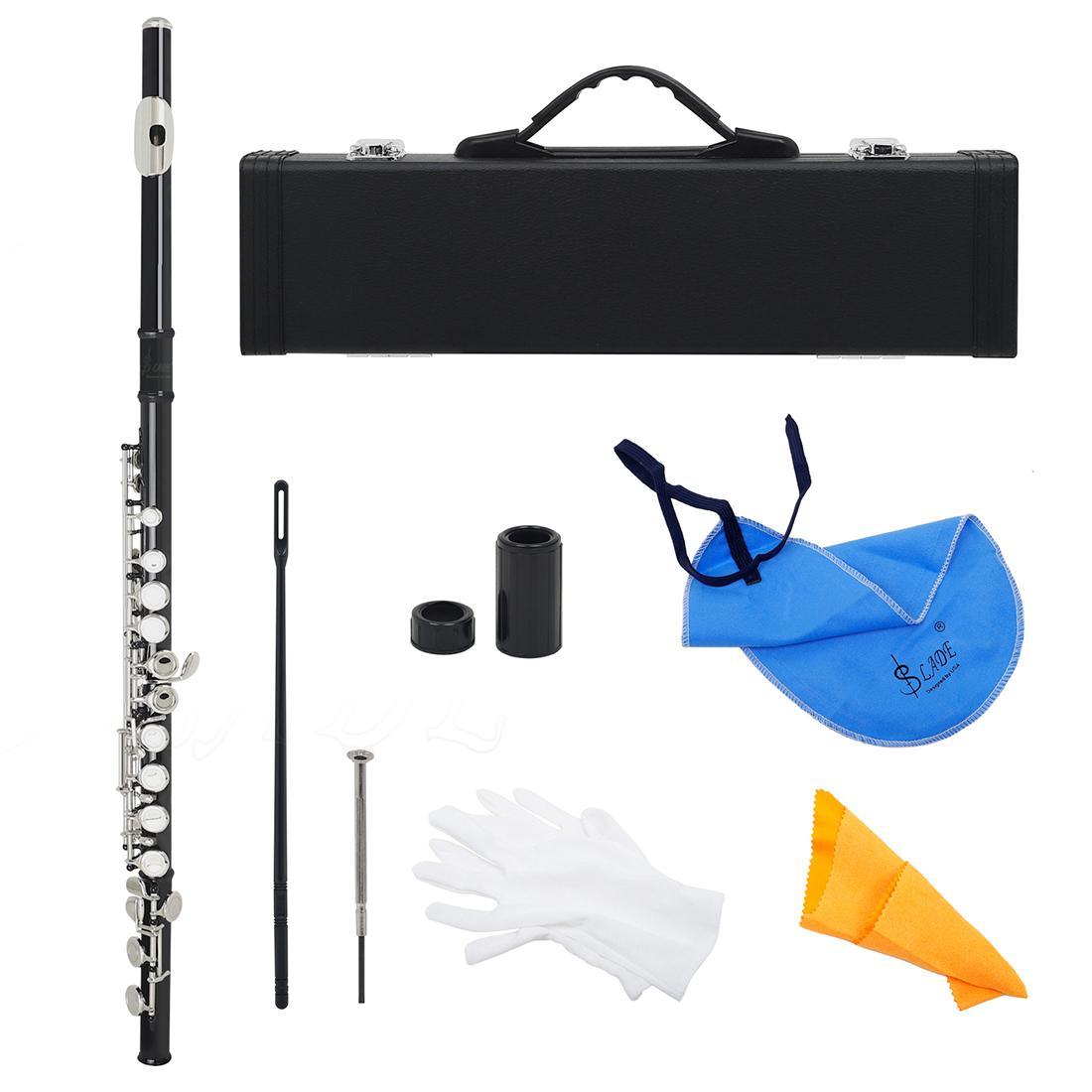 16 Hole Flute, C Key Flute with Accessories, Musical Instrument for Beginners, Woodwind Instrument for Home School Office
