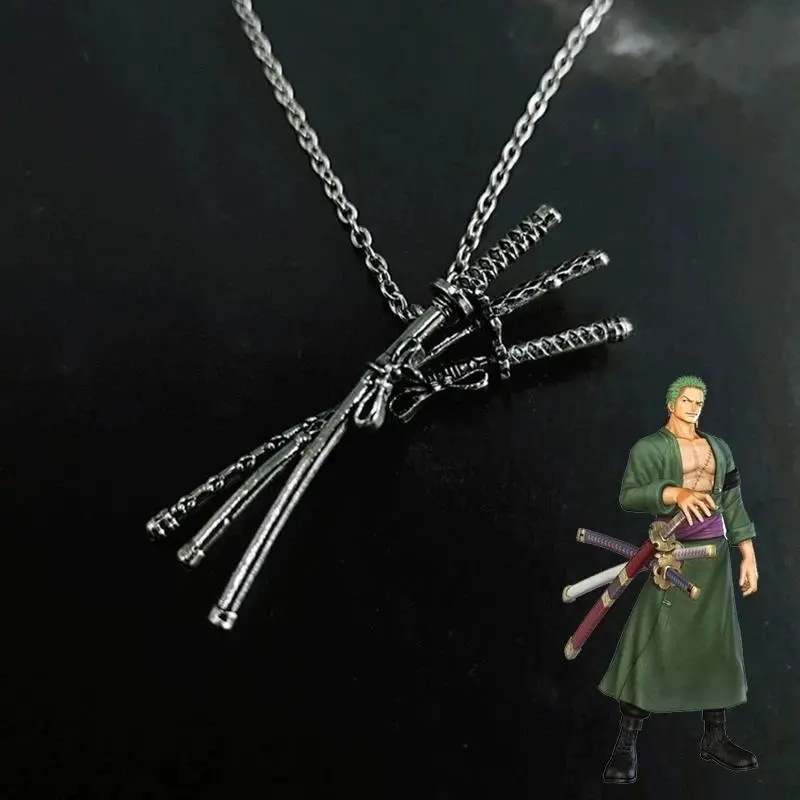 Anime Cool Necklace Roronoa Zoro Three Knife Pendant Cosplay Anime Three Swords Flowing Pendant Accessories