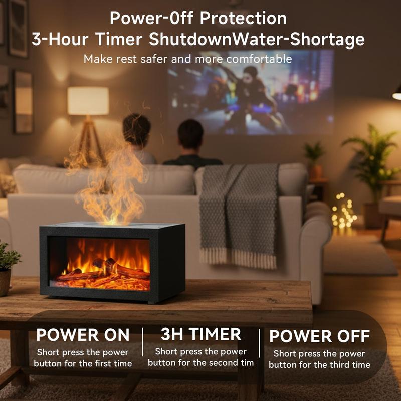 Fireplace Flame Air Diffuser Humidifier - 7 Color LED Flame, Aromatherapy Essential Oil Diffuser, Ultrasonic Aroma Humidifier with Timer for Home Bedroom Office Yoga