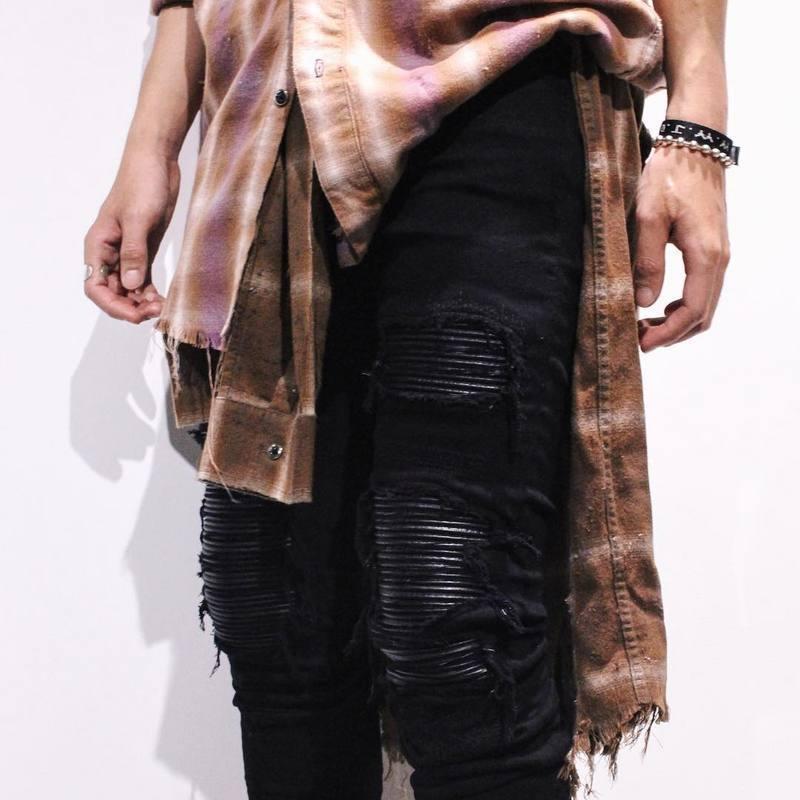 High Street Ripped Black Slim Fit Skinny Jeans for Men with Leather Patch and Stretch Men's Long Pants High Street Ripped Black Slim Fit Skinny Jeans for Men with Leather Patch and Stretch Men's Long Pants