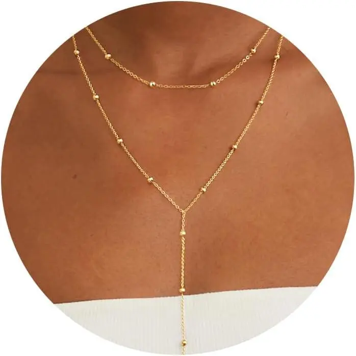 Lariat Necklace for Women, 14k Gold Plated Long Y-Shaped Drop Chain Necklace Dainty Cross Pendant Necklace Trendy Minimalist Gold Jewelry Accessories Gift for Her Everyday Wear