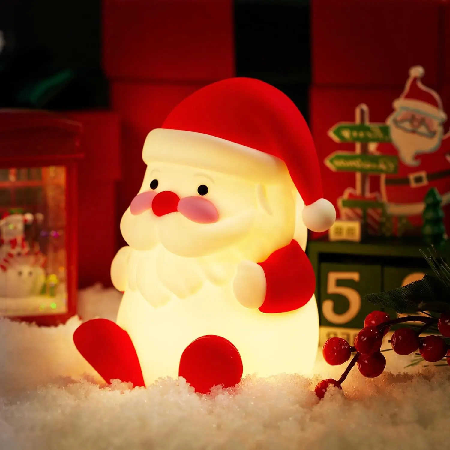 Santa Claus Tap Night Light Rechargeable LED Christmas Gift Lamp, Voice Control Colorful Atmosphere, Perfect Sleep Aid for Nurseries and Kids' Rooms