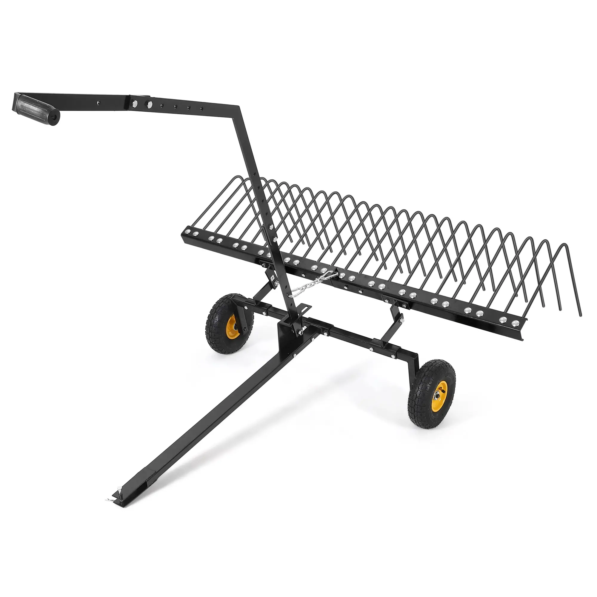 Heavy Duty 60'' Tow Behind Lawn Dethatcher – 24 Durable Season Steel Tines – Pine Straw Rake Attachment for Tractors – Ideal for Yard and Garden Maintenance – Split-Style Black Main Body