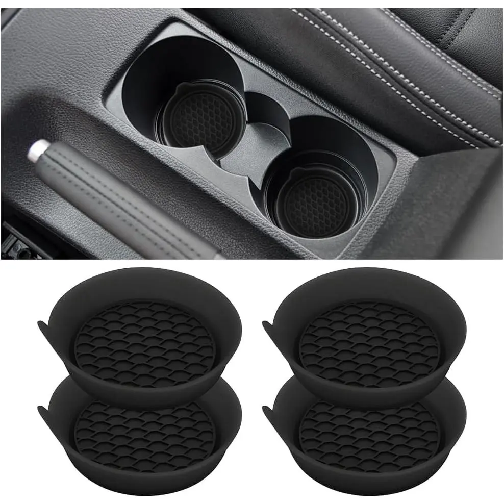 Cup Coaster, 4 count  Non-Slip  Drink Cup Mat, Sift-Proof Spill Recessed Automotive Interior Cup Holder Insert Protector Accessories,  for   (Black)