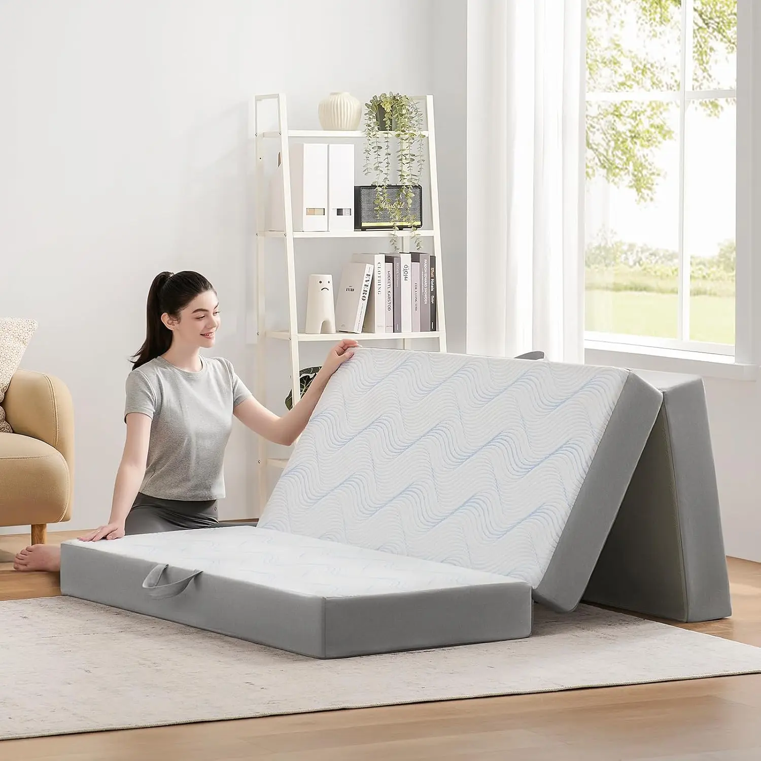 6 Inch Memory  Folding Mattress Single | Foldable Mattress , Folding Sofa Bed with Washable Cover, Portable Mattress for Guest Bed, 75x25x6