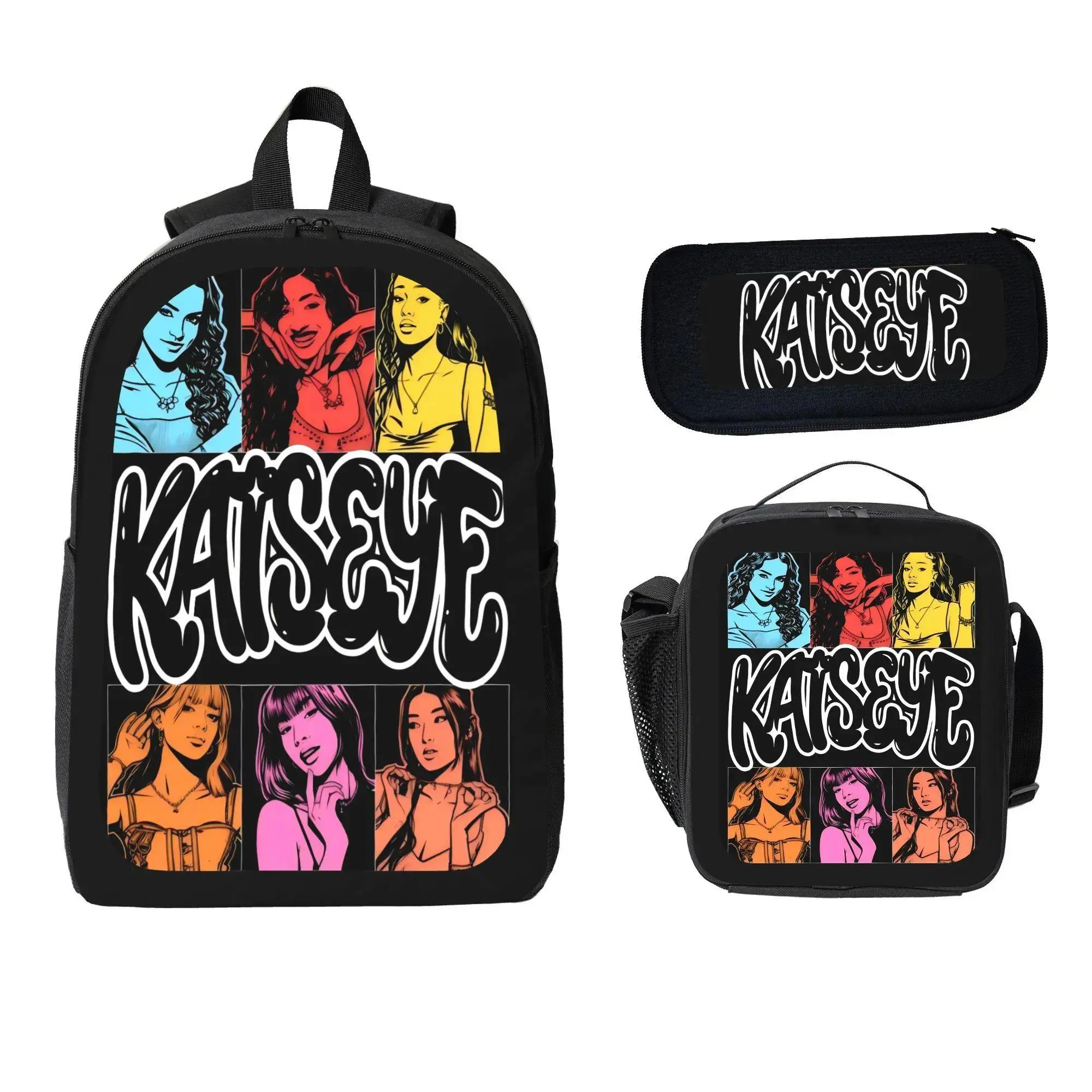 3-Piece Backpack Set for Students, Retro Style Comic Print with 90s Look, Includes Lunch Bag & Pencil Case for Everyday Carry