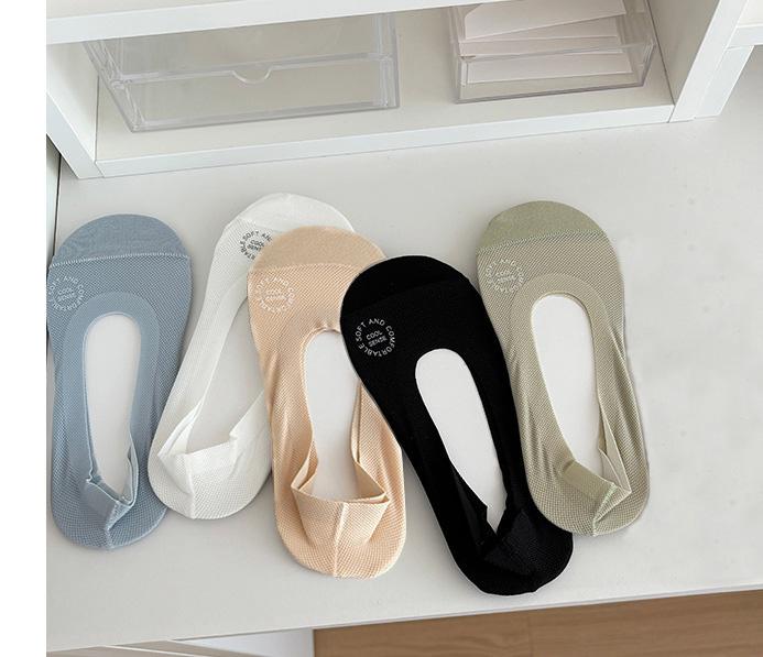 High-Quality Women's Solid Color No Show Socks, 5 Pairs of Mixed Colors,Invisible Socks,Breathable Mesh Knit Socks with Silicone Grip, Womenswear