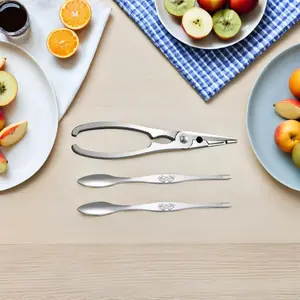 1Set Metal Seafood Tools Set Stainless Steel Crab Crackers Lobster Forks Crack Resistant Ergonomic Handle Crab Eating Kit
