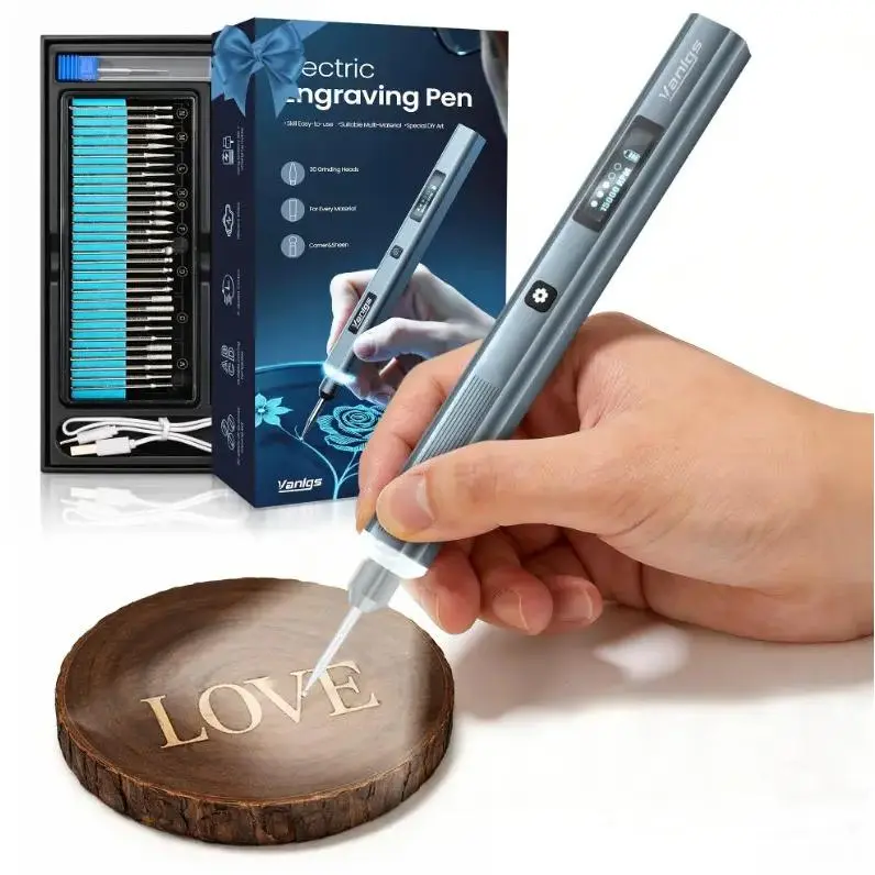 Vanlgs Cordless Rechargeable Engraving Pen Kit, 5 Speed Adjustable Electric Engraver, 30Pcs Carving Bits + 16 Stencil Sheets, Portable DIY Etching & Carving Tool with USB Cable & Manual