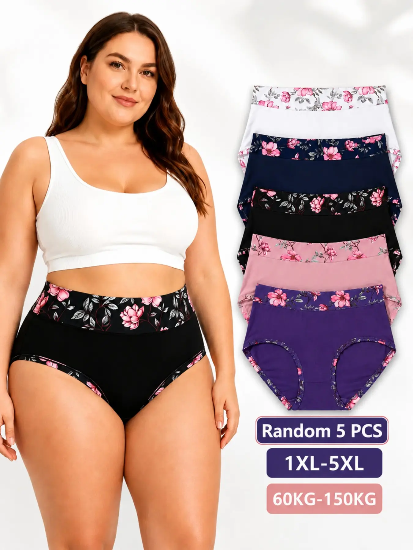 Random Color Plus Size Women's Underwear Set, Soft High Stretch Triangle Panties, Floral, Comfortable Non-Tight, Suitable for 1xl-5xl