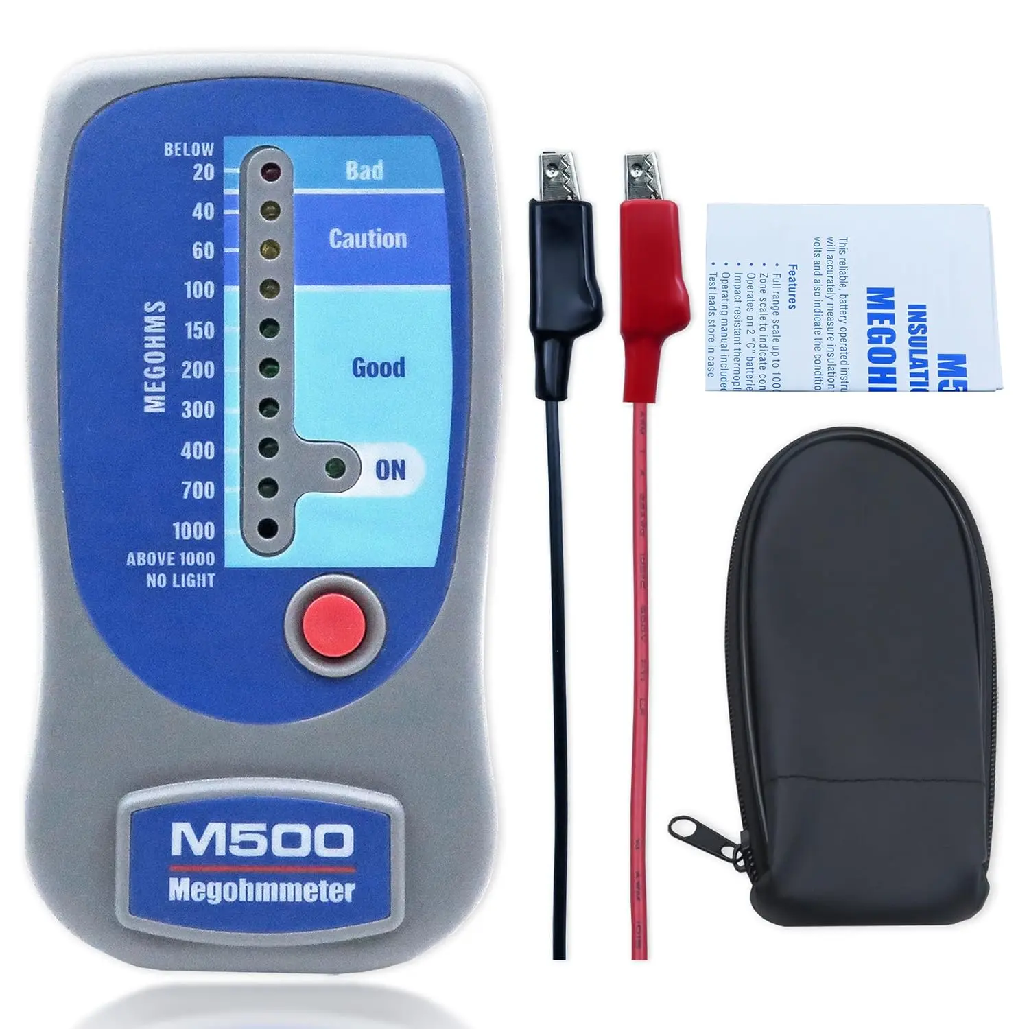 M500 Insulation Megohmmeter Compatible with M500 with Soft Carry Case| ABS body megohmmeter with battery, 0 to 1000 Megohms, for HVAC staff testing compressors