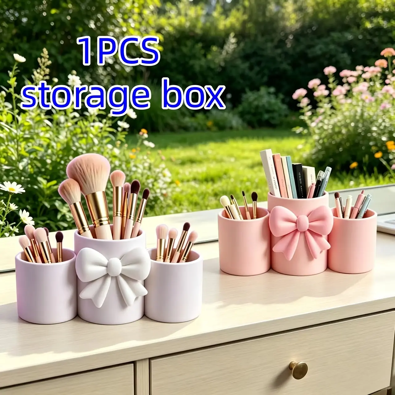 1pc Bowknot Storage Box PETG Material Sturdy And Durable Suitable for Stationery Storage, Makeup Brush Storage, Toothbrush Storage, Exquisite Desktop Ornament Applicable to Living Room, Bedroom, Desk, Office Desk, Business Ornament