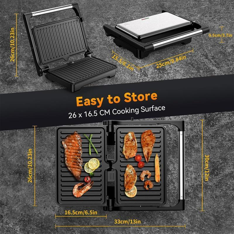 Panini Grill Press 1200W Sandwich Maker with Non-Stick Coated Cast Aluminum Plates, Fits 2 Slices of Bread, 180-Degree Opening, Easy to Clean Kitchen Appliances Household Appliances Cooker grills grill for outdoor Tabletop Griddle