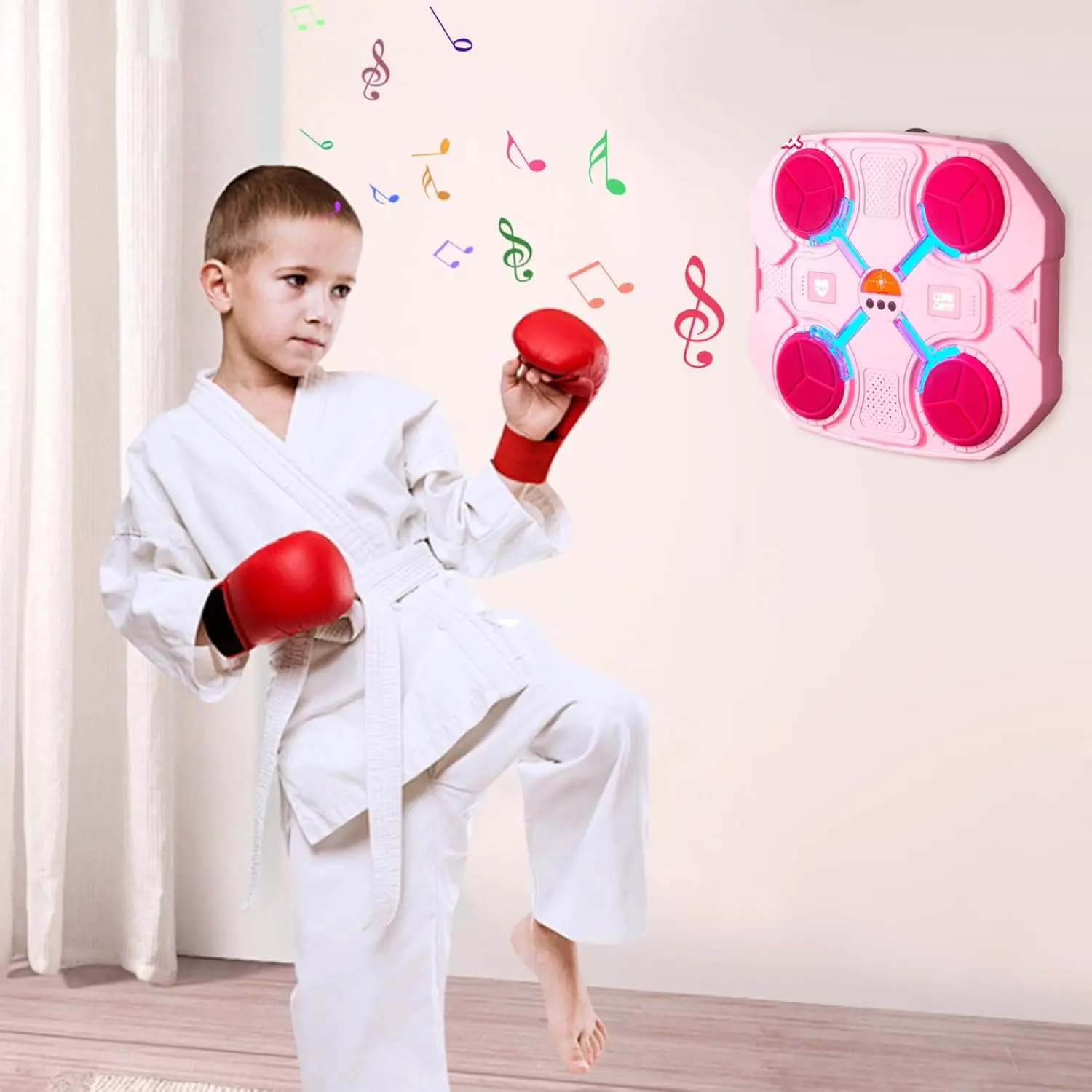 Music Boxing Machine, Rose Smart Music Boxing Machine with Boxing Gloves, 3-Speed Wall Mounted Boxing Machine with Light, Connection Music Boxing Machine for Adults