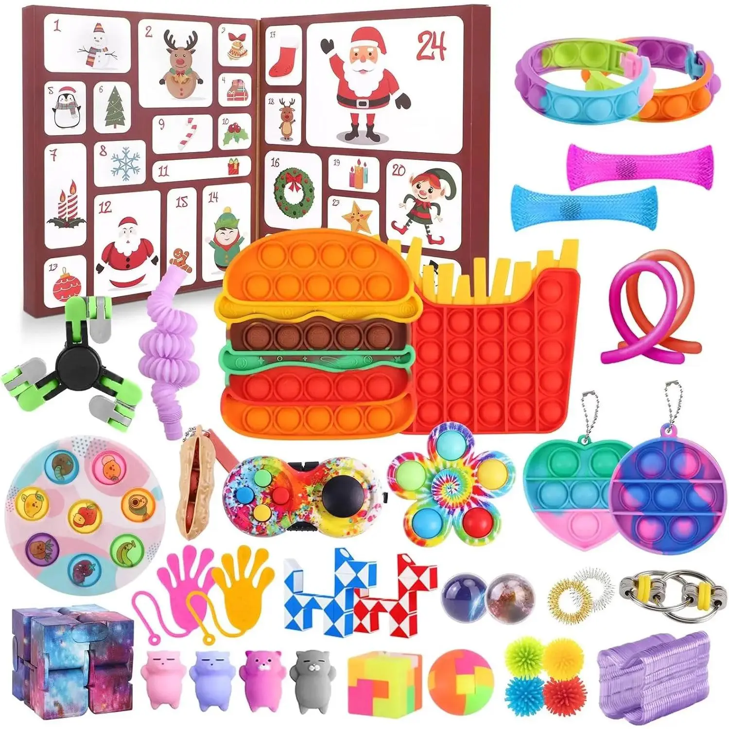 Christmas Countdown Fidget Advent Calendar 24 Days of Surprises Fidget Toys Box for Kids Teens and Adults Includes Push Bubble Infinity Cube and Fidget Spinner