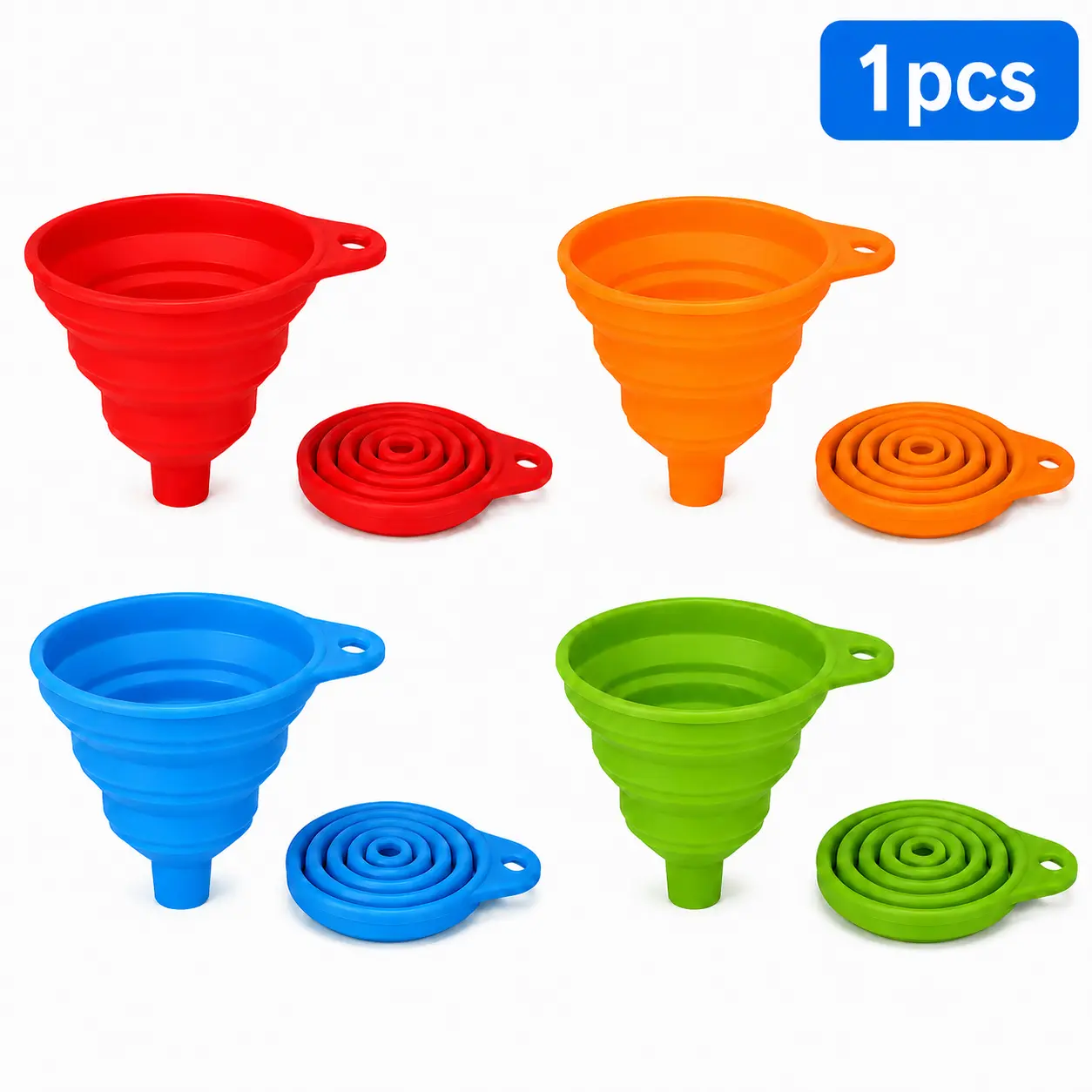 1-Pack Foldable Silicone Funnel, Space-Saving Kitchen Gadget for No-Spill Pouring, Oil Bottles, Travel Bottles and Home Supplies