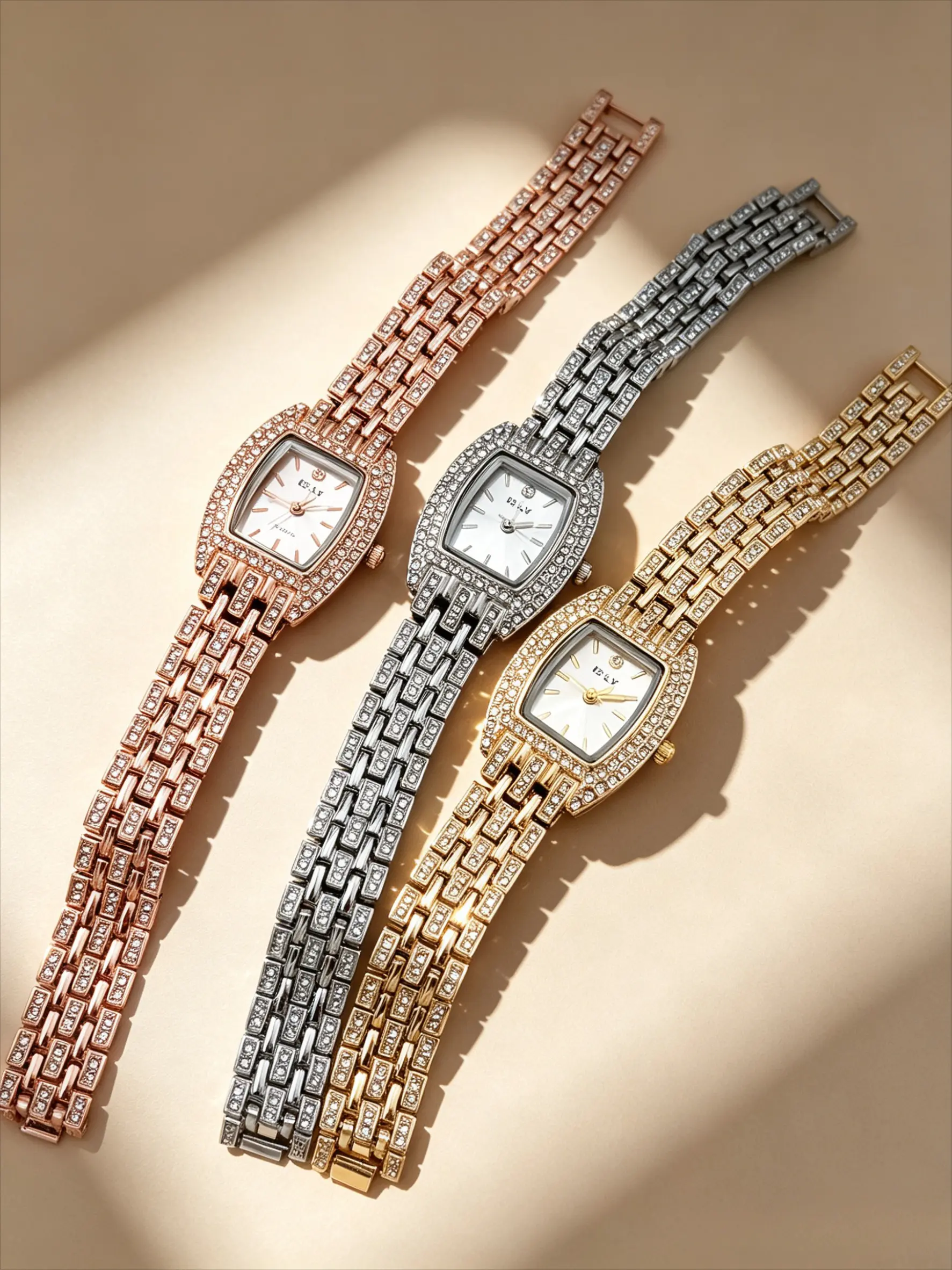 Two Tone Gold & Silver Crystal Bezel Rectangle Quartz Watch For Women, Luxury Full Rhinestone Steel Band Wristwatch, Ideal Birthday Valentine Christmas Holiday Gift For Her