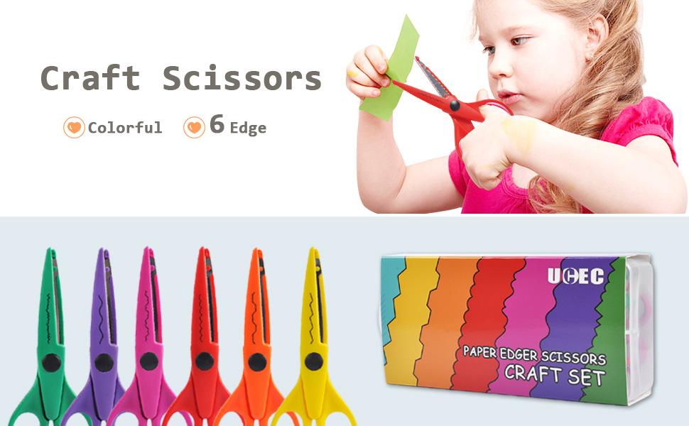 UCEC Craft Scissors - Decorative Edge, 6 Pack Extended Pattern Scissors with Different Designs, Fun for Kids, Teachers, Crafts, Scrapbooking, DIY Photos, Album