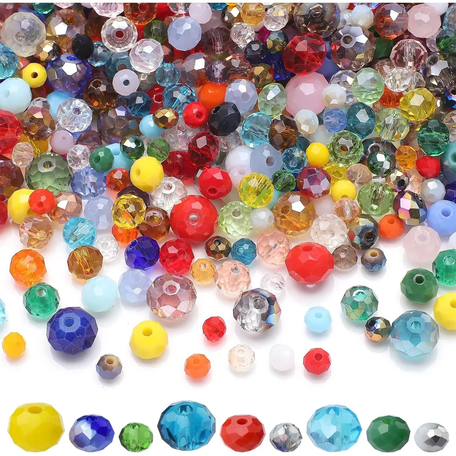 Faceted Rondelle Glass Beads for  Making, Colorful Series | 1000 count, 4/6/8mm  Sizes, Round  Spacer Beads, for DIY Bracelets Necklaces Earrings, Craft Supplies