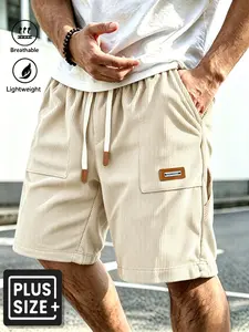 Summer Plus Size Men's Loose Velour Shorts, Drawstring Waist, Side Tie Design, Perfect for Daily Wear, Outdoor Activities, Gift Idea