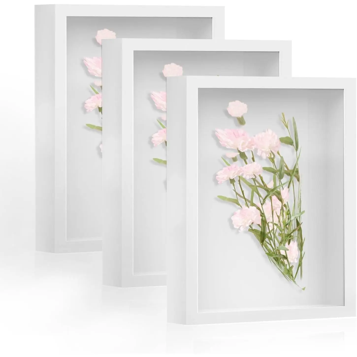 8x10 Shadow Box Frame 3 Pack - White Wood Deep Shadowbox with Glass, Display Case for Photos, Dried Flowers, Handicrafts, Wall Picture FramesGift