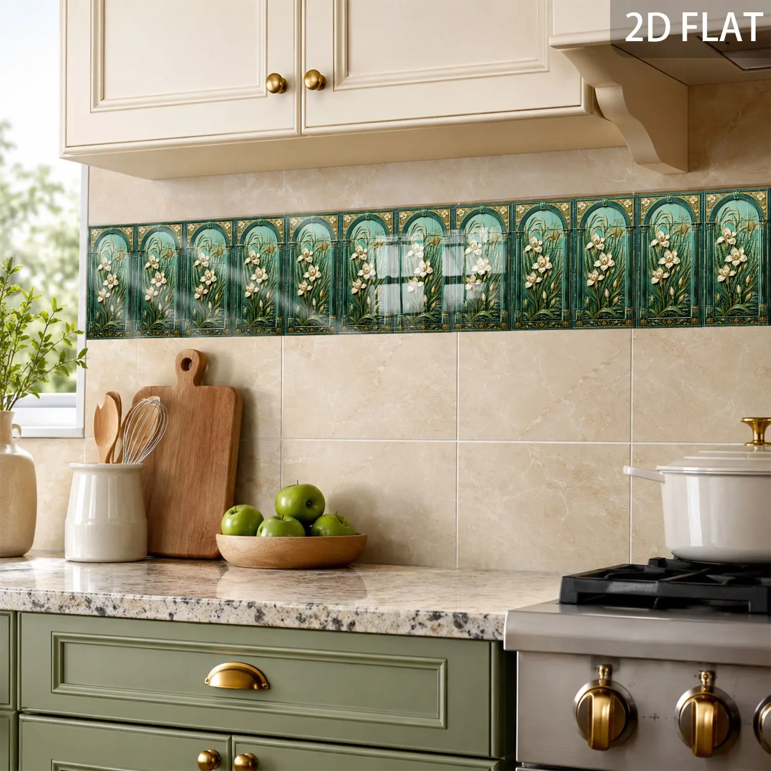 14x28cm Peel and Stick Glazed Border Tile, Waterproof Ceramic Wall Sticker, Kitchen Backsplash, Bathroom, Stair Riser, Fireplace Decor