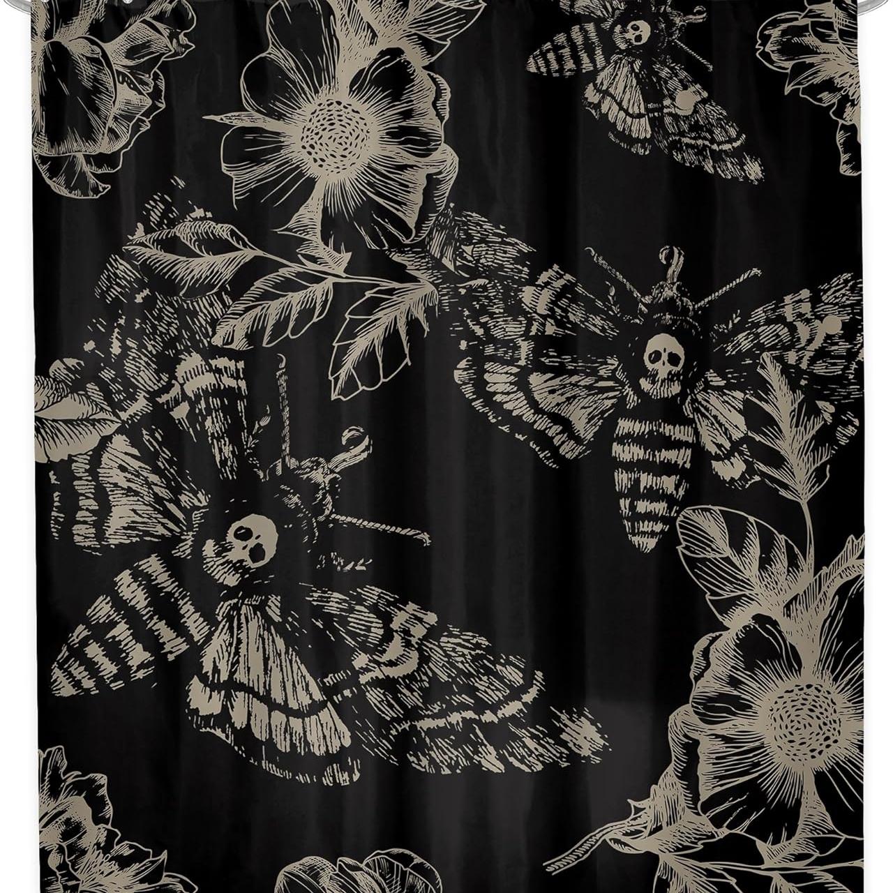 Skull Moth Pattern Shower Curtain Sets, 1 Count Bathroom Interior Curtain with Hooks, Bathroom Accessories for Home Hotel Salon Dormitory Decor, Showercurtain, Bathroom Decoration Accessories