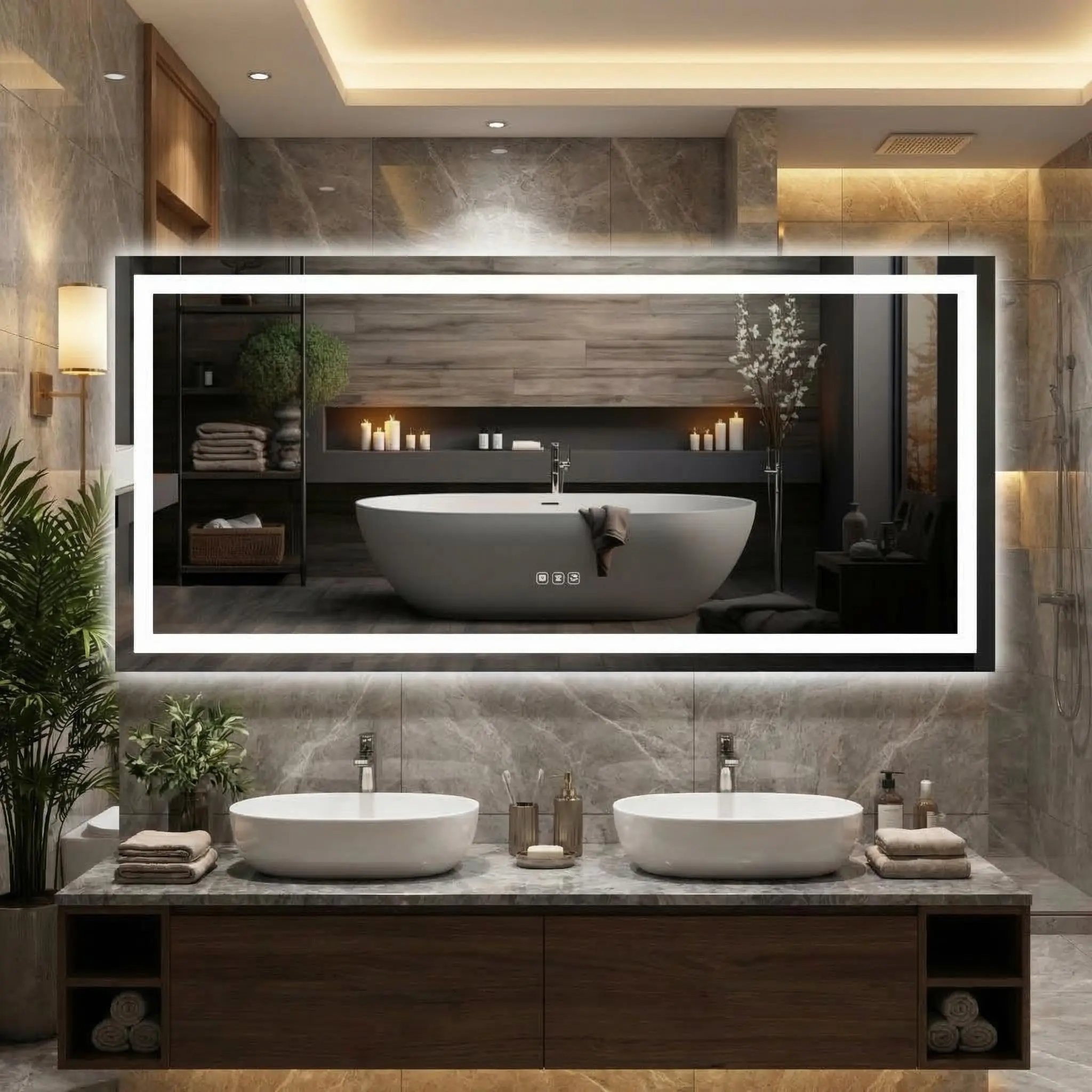 Garvee 55x26 inch LED Bathroom Mirror with Lights, Dimmable & Anti-Fog, Front & Backlit Vanity Mirror with Memory Function, Shatter-Proof Wall Mount (Horizontal/Vertical)