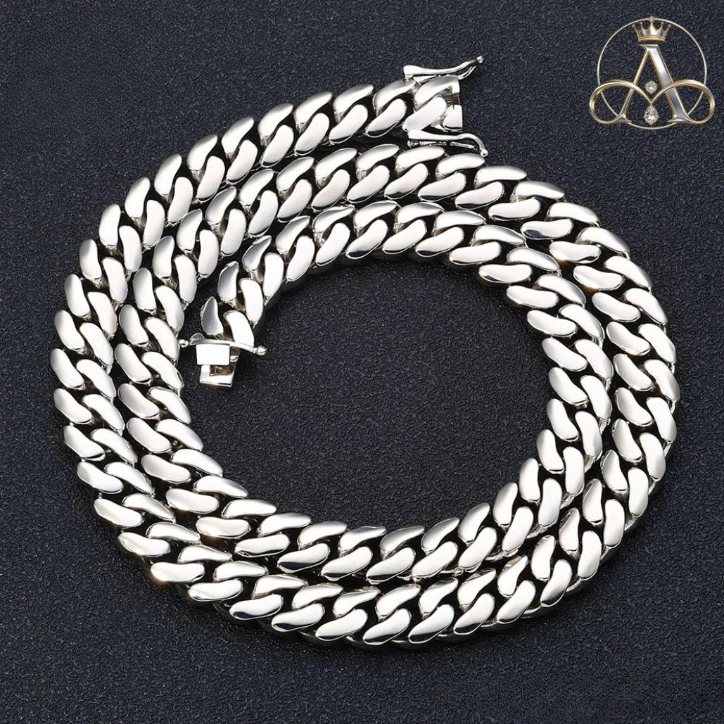 Aurelia Crest  Solid Cuban Chain Necklace Miami Cuban Link Chain Hip Hop Men Women Fine Jewelry Gift
