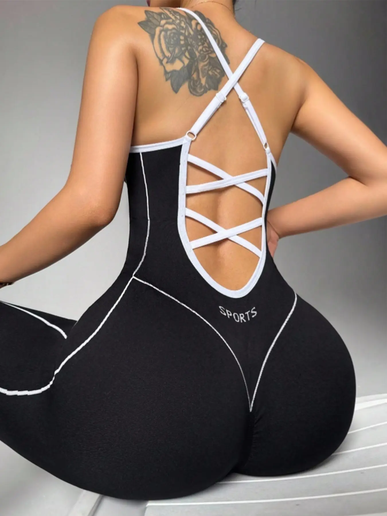 Women's Seamless High Stretch Knit Tank Top Romper, Back Cross Straps, Outdoor Cycling Gym Yoga Daily Wear, Comfortable and Versatile