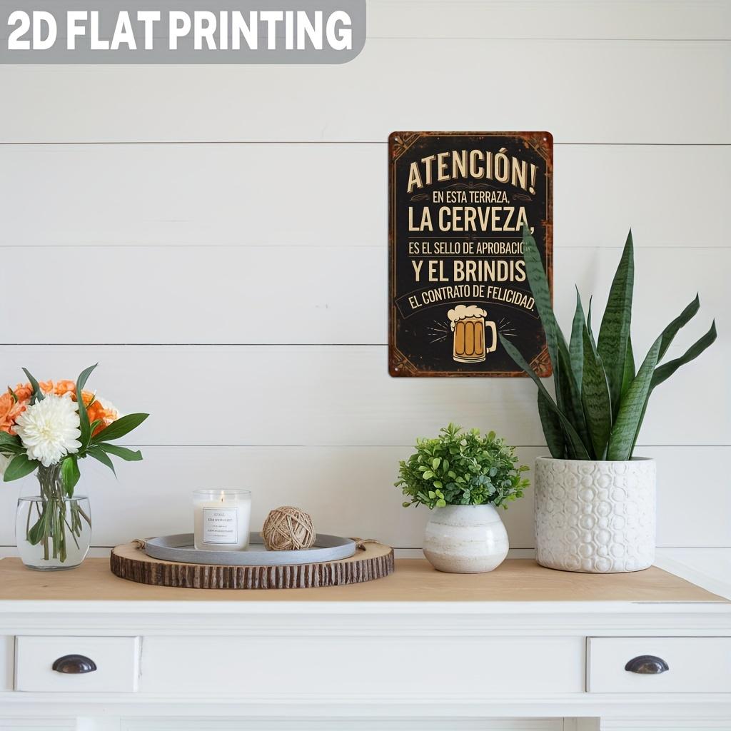 Spanish Phrase "On This Terrace" Metal Sign – Vintage Humorous Beer Approval Seal & Toast Agreement Wall Decor – Retro Iron Bar Sign for Kitchen, Cave, Patio – Spanish Language Gift for Home & Outdoor – 2D Flat, 1pc