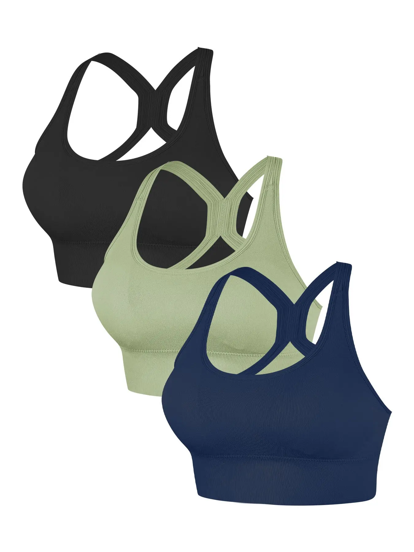 3-Pack Women's Shockproof Full-Coverage Detachable Pads Sports Bra, Padded Bra, Backless Strapless Wireless, Stretch Comfortable, Yoga Fitness