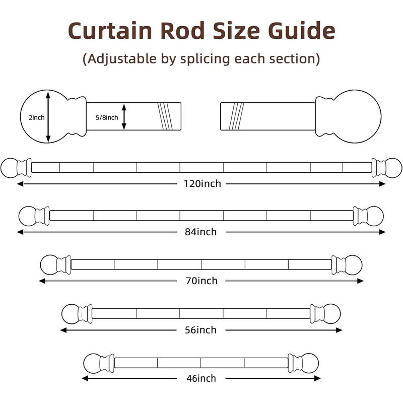 Black Curtain Rods for Window 28 to 48, 5/8 inch Small Decorative Curtain Rod Set with Brackets