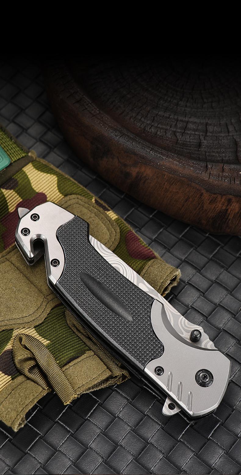 Damascus Tactical Survival Knife G10 Handle Camping Folding Knife Stainless Steel Outdoor Pocket Knife