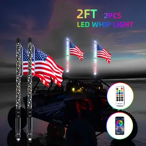 Smart RGB Chasing Patterns 2FT Lighted Whip Antennas Spring Loaded Base Multi Control App Remote Switch For UTV ATV Holiday Gift