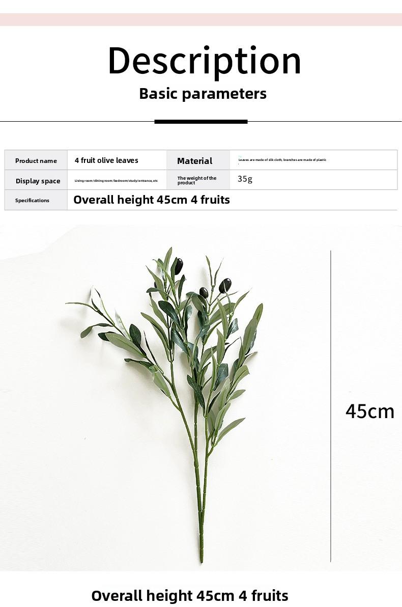 4-pronged artificial olive leaf, artificial green plant with fruit, olive branch, green tree branch