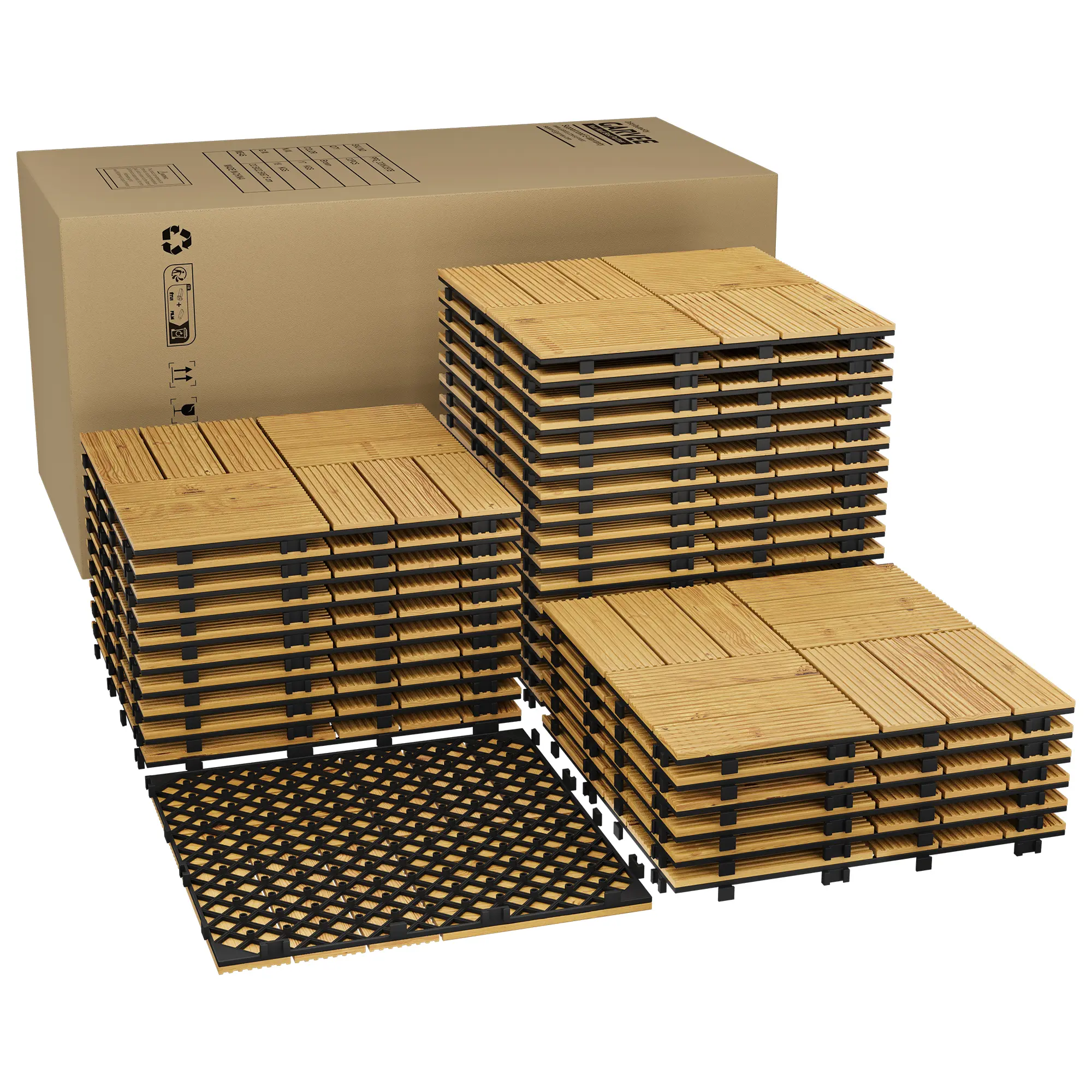 GAOMON Acacia Wood Interlinked Deck Tiles - 12in x 12in Non-Slip Outdoor Flooring with All-Weather Durability, Heavy-Duty Support, Effortless DIY Installation - 22/33 Pack Brown for Patio, Basements